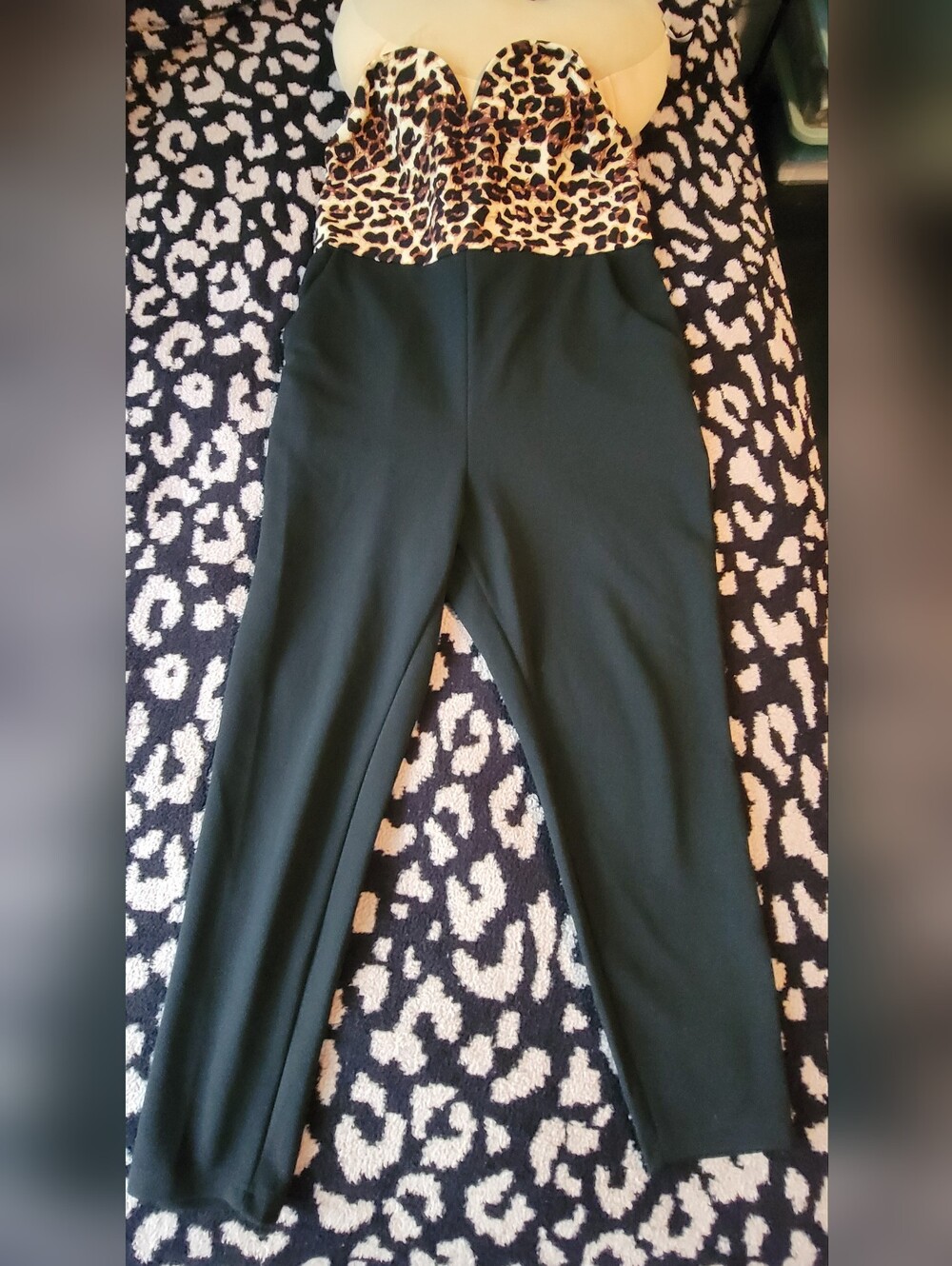 Leopard-Print Bustier Black Jumpsuit